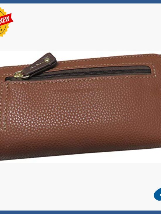 Leather Checkbook Wallet with Card Slots - Discover Holmes  Leather Checkbook Wallet with 14 Card Slots and Zip Pocket